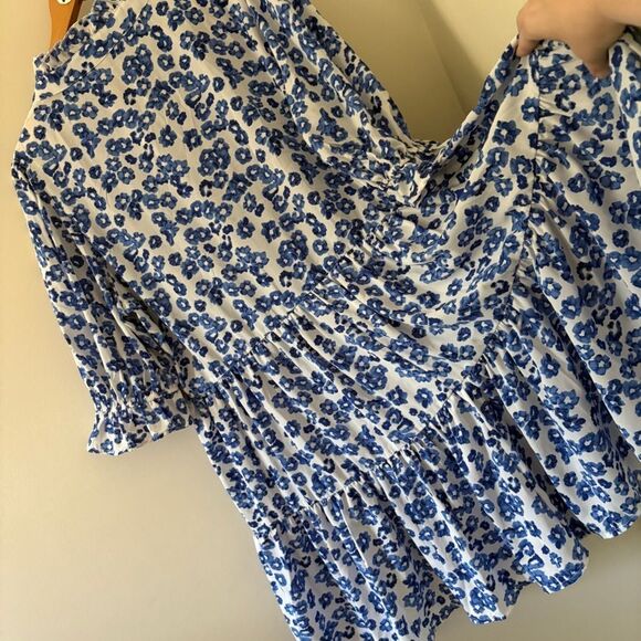 SHEIN Blue White Floral Layered Tiered Dress Women's XL great preworn condition - Picture 5 of 11